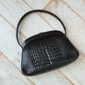 Manolo Blahnik Black Crocodile Top Handle bag